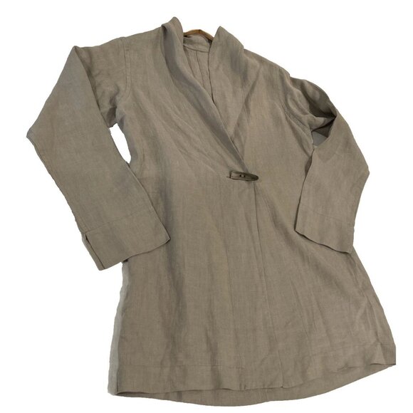 Robin Lane Womens Jacket Tan Linen Knee Length Sz 1 S Lagenlook Minimalist - Picture 9 of 11